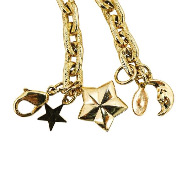 Kirk’s Folly Goldtone Celestial Charm Necklace Moon Star Engraved Chain 16” - Picture 4 of 5